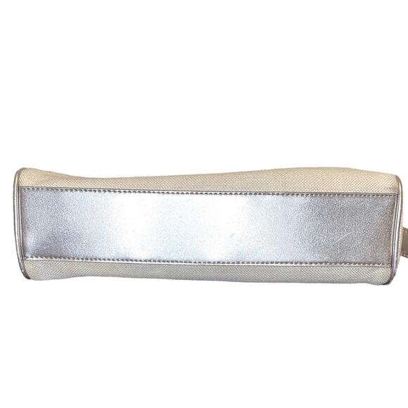 ETIENNE AIGNER Beige Linen W/ Metallic Gold Leather Trim Shoulder Bag Purse - Picture 3 of 10